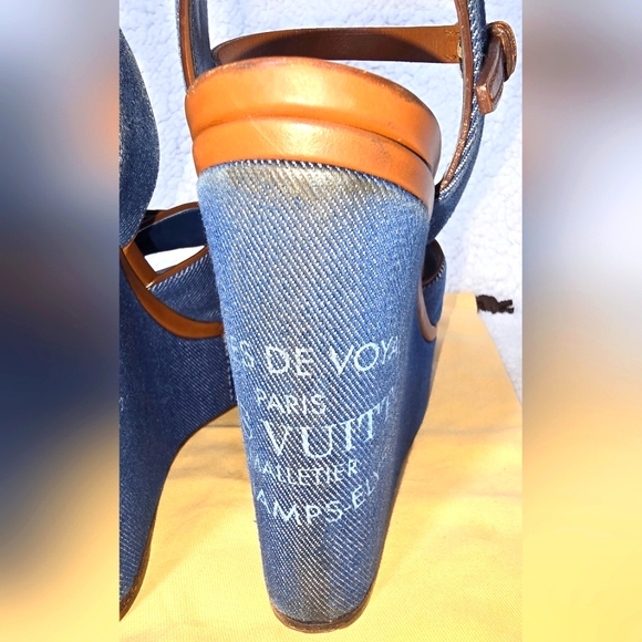 Louis Vuitton Blue Denim Wedge Platform Sandals size 37.5 - Picture 7 of 16